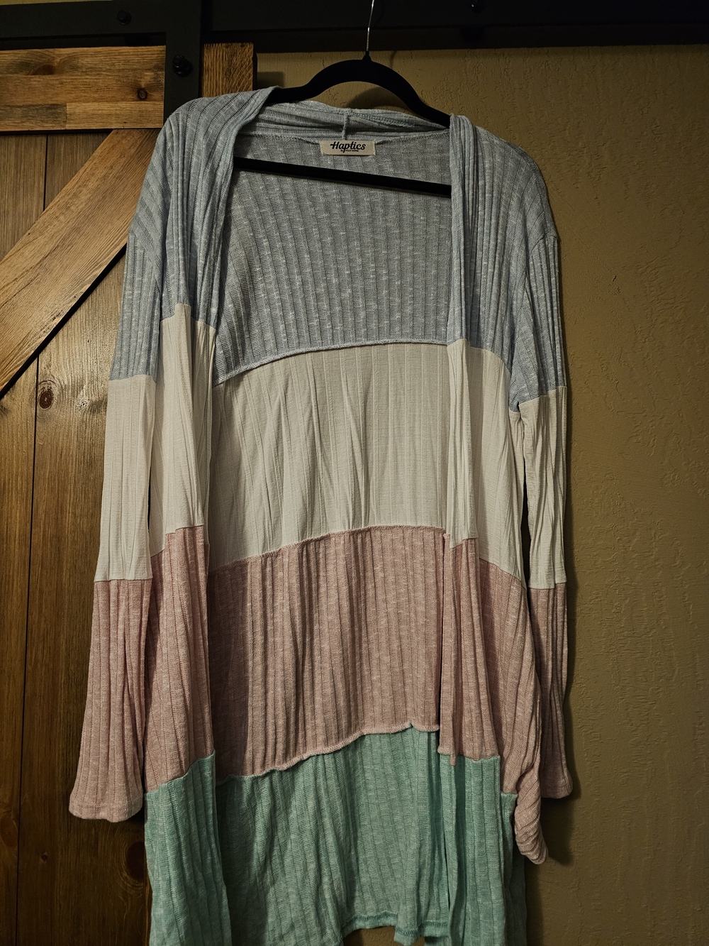 Haptics By Holly Harper Colorblock Open Cardigan in Blue, Cream, Pink & Mint